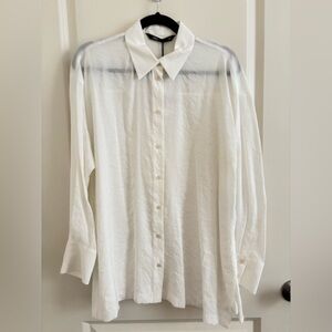 Zara White Long-sleeve Button-Up Shirt S